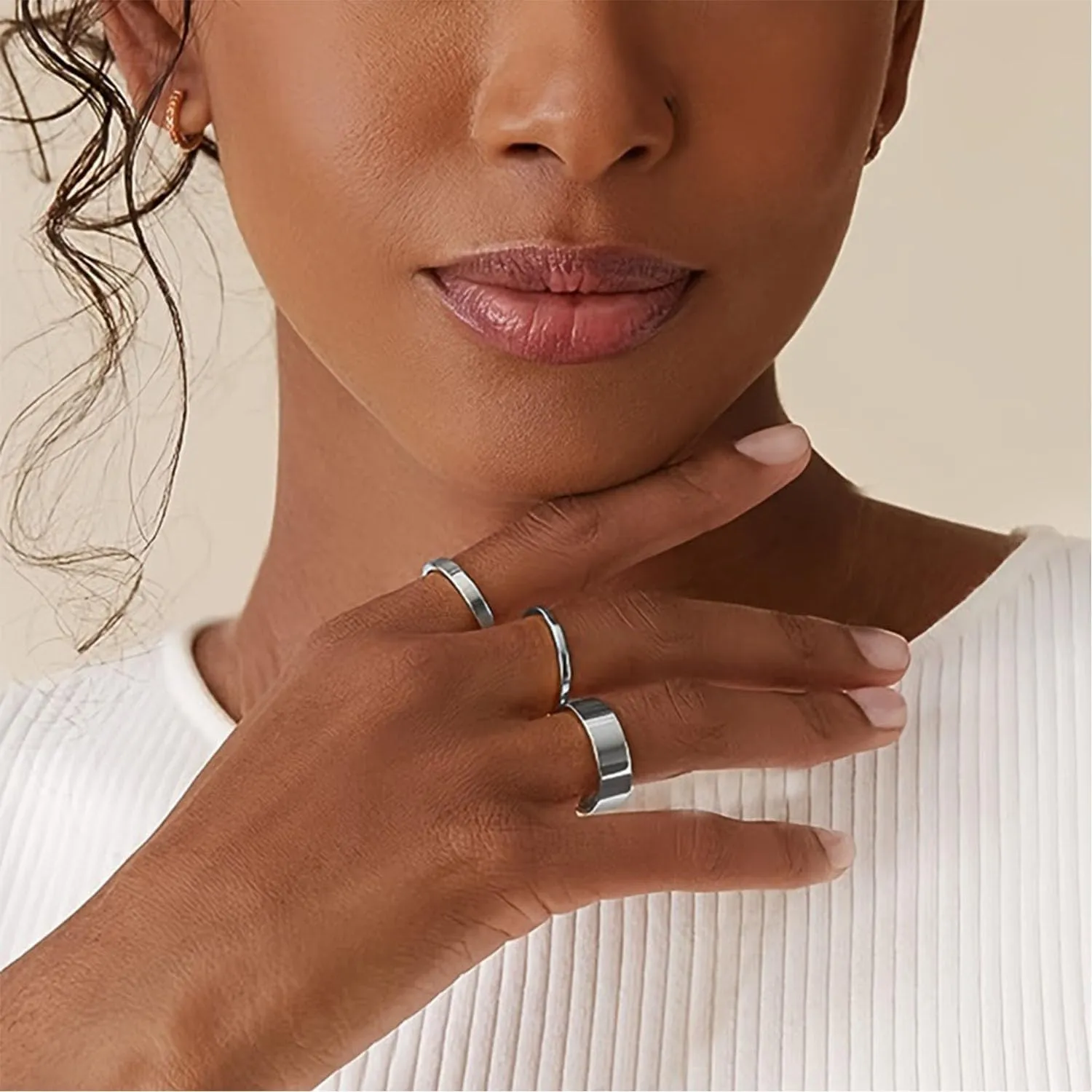 Gold Rings Set for Women Stackable Wedding Bands Rings Stainless Steel Chunky Knuckle Pinky Promise Ring Set for Women Men Jewelry Gift Size 6/7/8/9