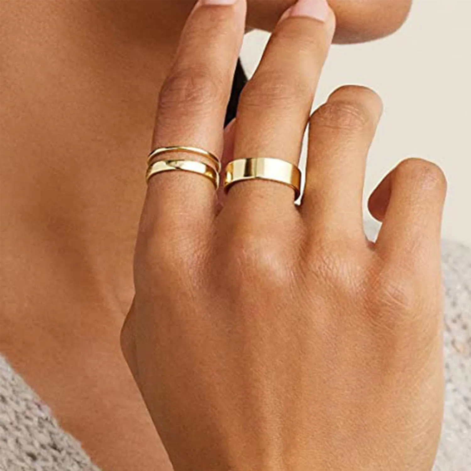 Gold Rings Set for Women Stackable Wedding Bands Rings Stainless Steel Chunky Knuckle Pinky Promise Ring Set for Women Men Jewelry Gift Size 6/7/8/9