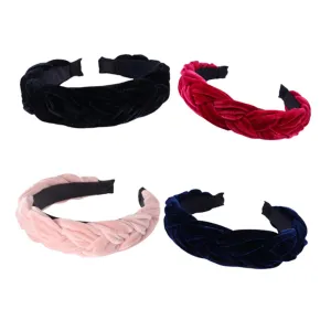 Gold Velvet Headband Set Cross Hair Hoops Braid Headwraps 4pcs Women's Elegant Headdress Flannelette Headbands for Girls Stylish Hair Band Accessories