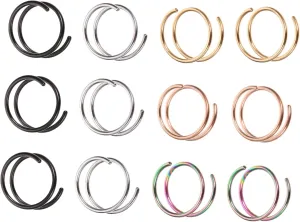 Gorgeous Silver Spiral Nose Rings 0.8 * 0.8mm Hoops Nose Piercing Rings Set for Women