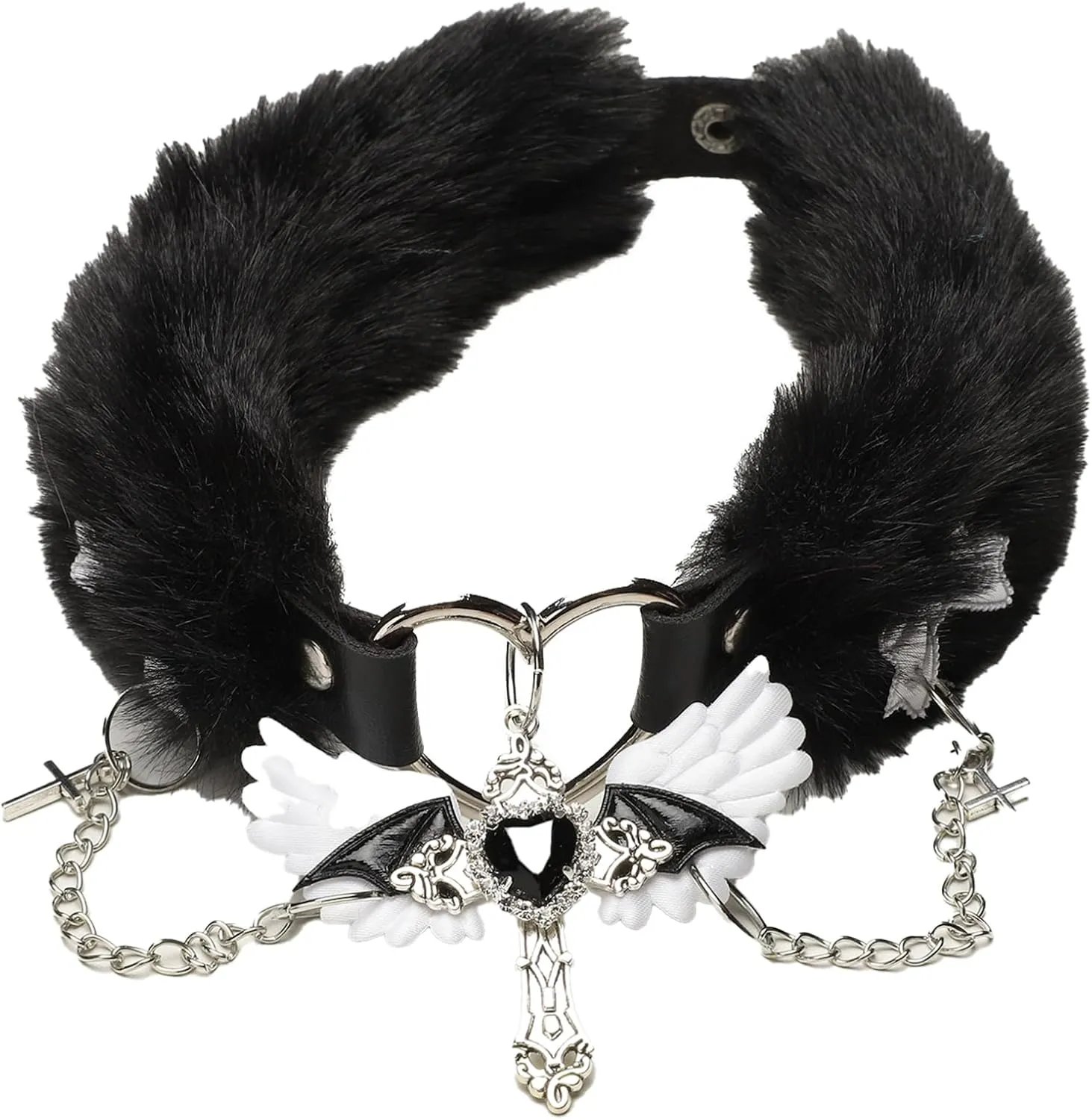 Gothic Y2k Plush Choker Collar Heart Pendants Bow Choker Necklace Jewelry Cosplay Accessory
