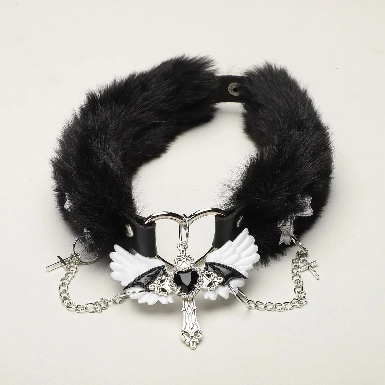 Gothic Y2k Plush Choker Collar Heart Pendants Bow Choker Necklace Jewelry Cosplay Accessory