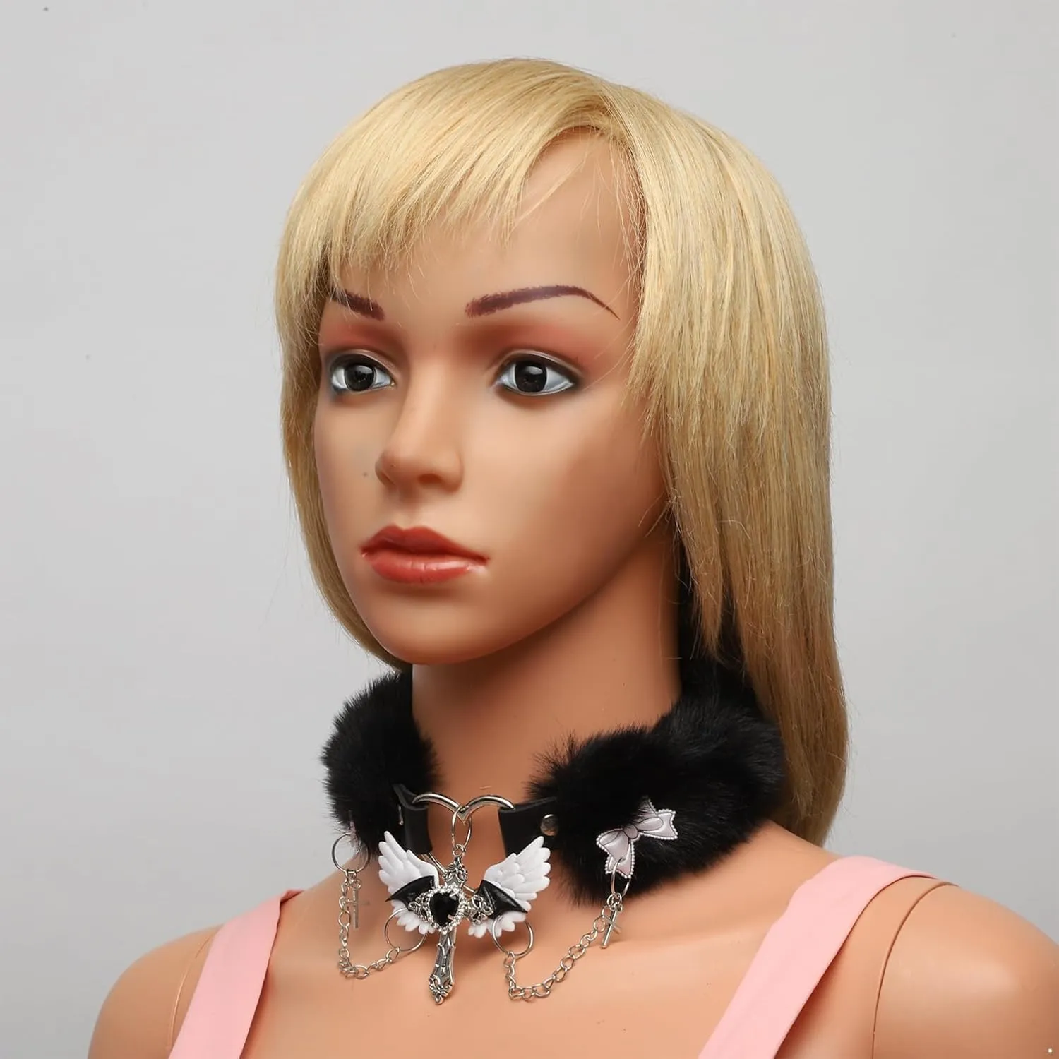Gothic Y2k Plush Choker Collar Heart Pendants Bow Choker Necklace Jewelry Cosplay Accessory