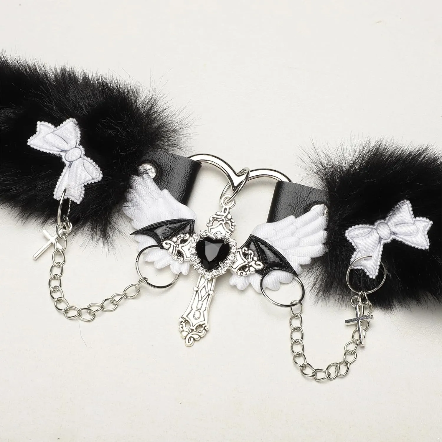 Gothic Y2k Plush Choker Collar Heart Pendants Bow Choker Necklace Jewelry Cosplay Accessory
