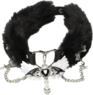 Gothic Y2k Plush Choker Collar Heart Pendants Bow Choker Necklace Jewelry Cosplay Accessory