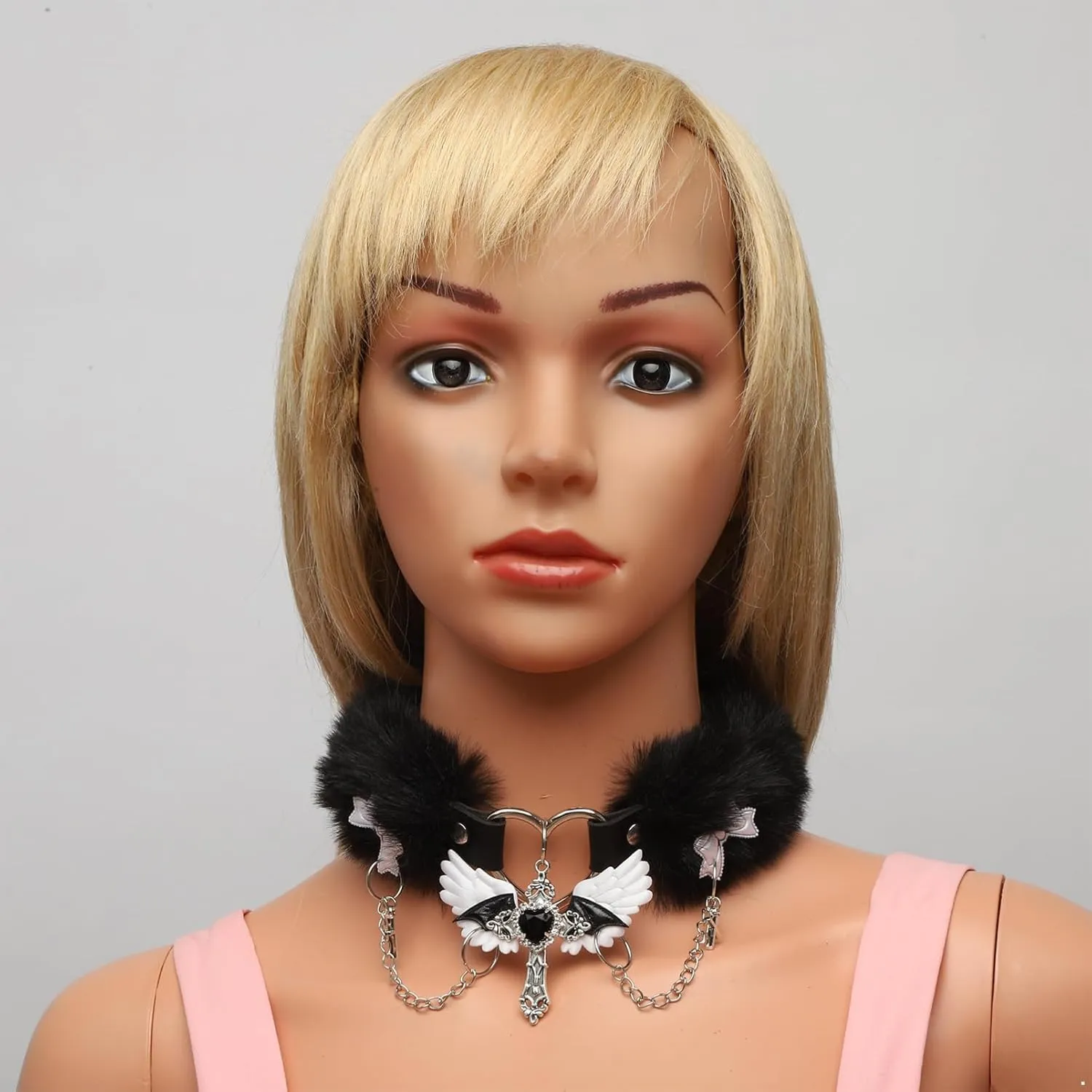 Gothic Y2k Plush Choker Collar Heart Pendants Bow Choker Necklace Jewelry Cosplay Accessory