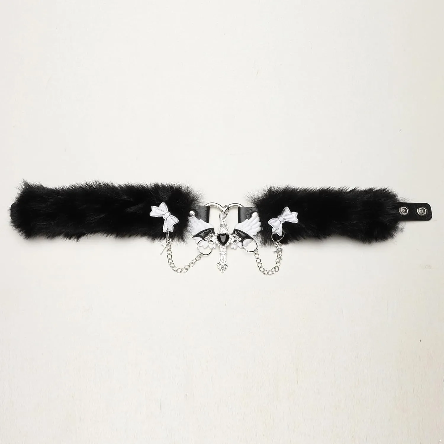Gothic Y2k Plush Choker Collar Heart Pendants Bow Choker Necklace Jewelry Cosplay Accessory