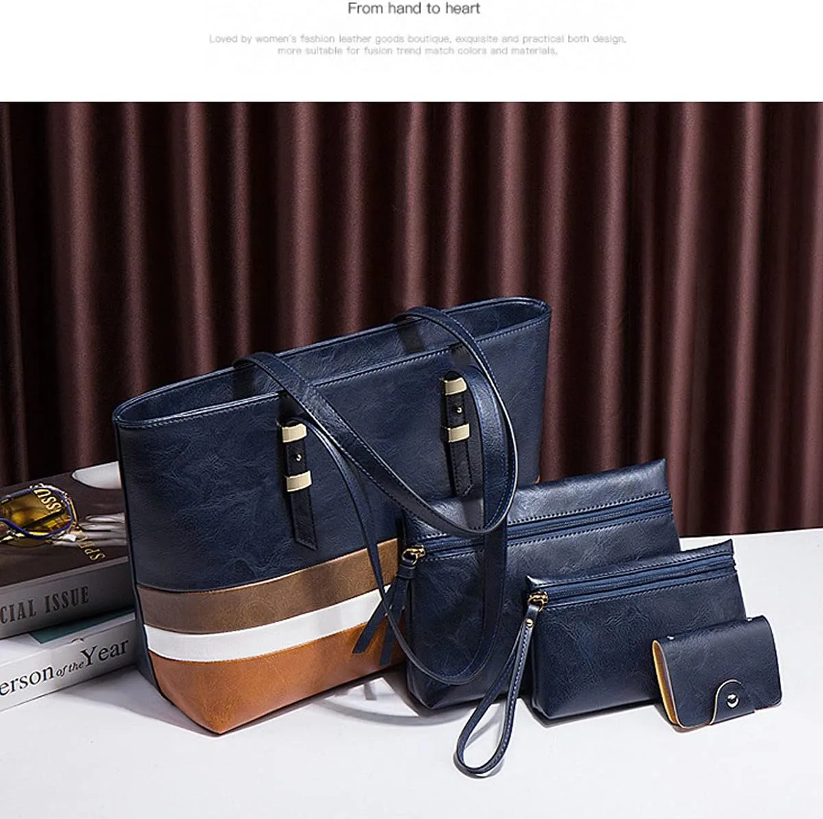 Handbags for Women Shoulder Bags Color Matching Tote Satchel Hobo 4pcs Purse Set