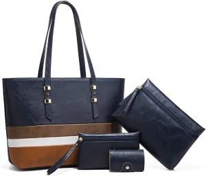 Handbags for Women Shoulder Bags Color Matching Tote Satchel Hobo 4pcs Purse Set