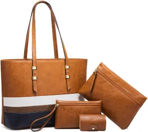 Handbags for Women Shoulder Bags Color Matching Tote Satchel Hobo 4pcs Purse Set
