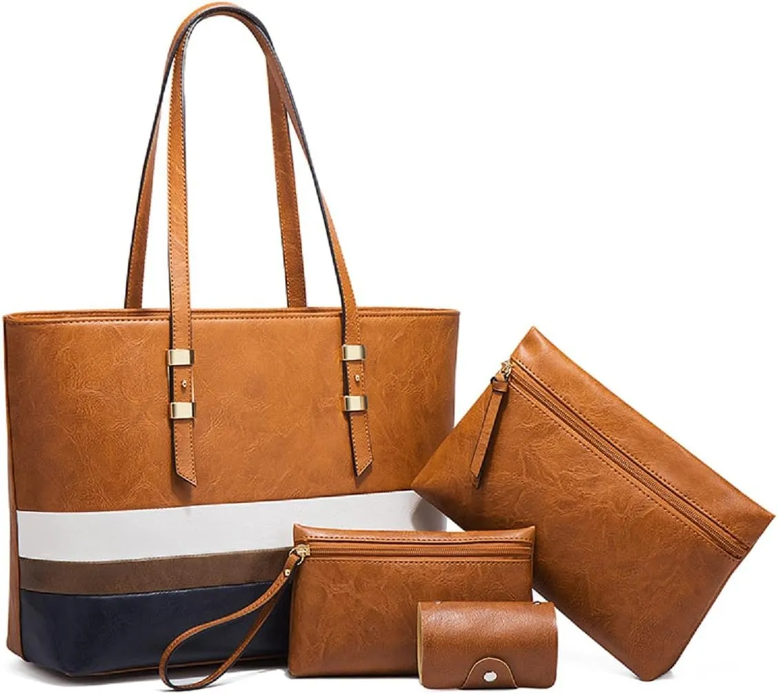 Handbags for Women Shoulder Bags Color Matching Tote Satchel Hobo 4pcs Purse Set
