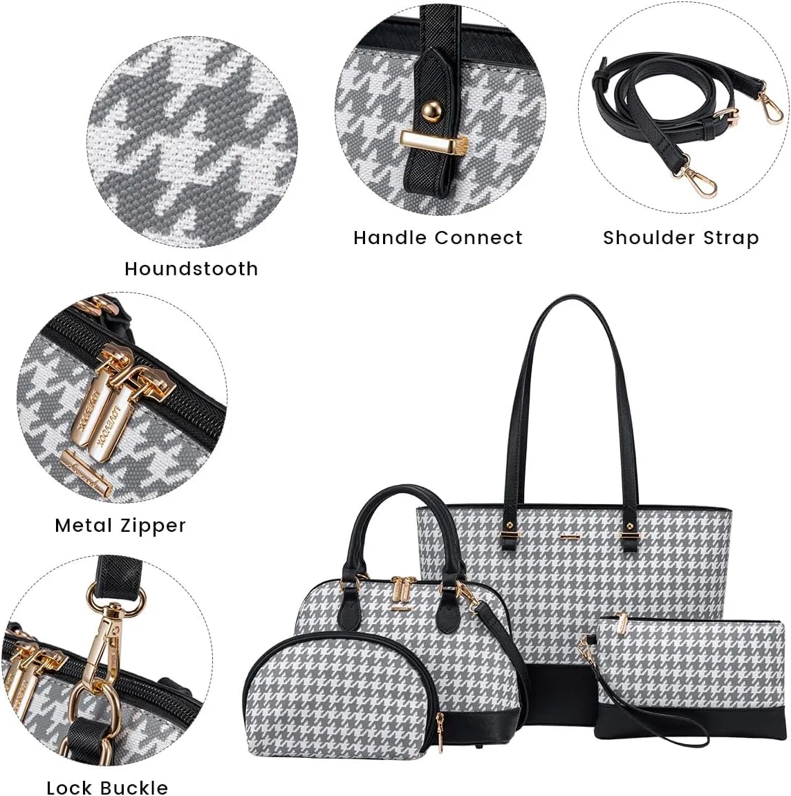 Handbags for Women Shoulder Bags Tote Satchel Hobo 3pcs Purse Set Black