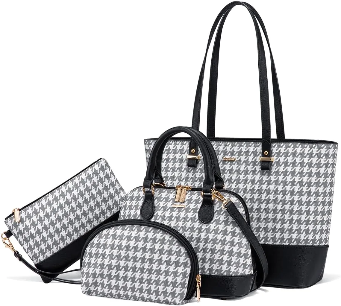 Handbags for Women Shoulder Bags Tote Satchel Hobo 3pcs Purse Set Black