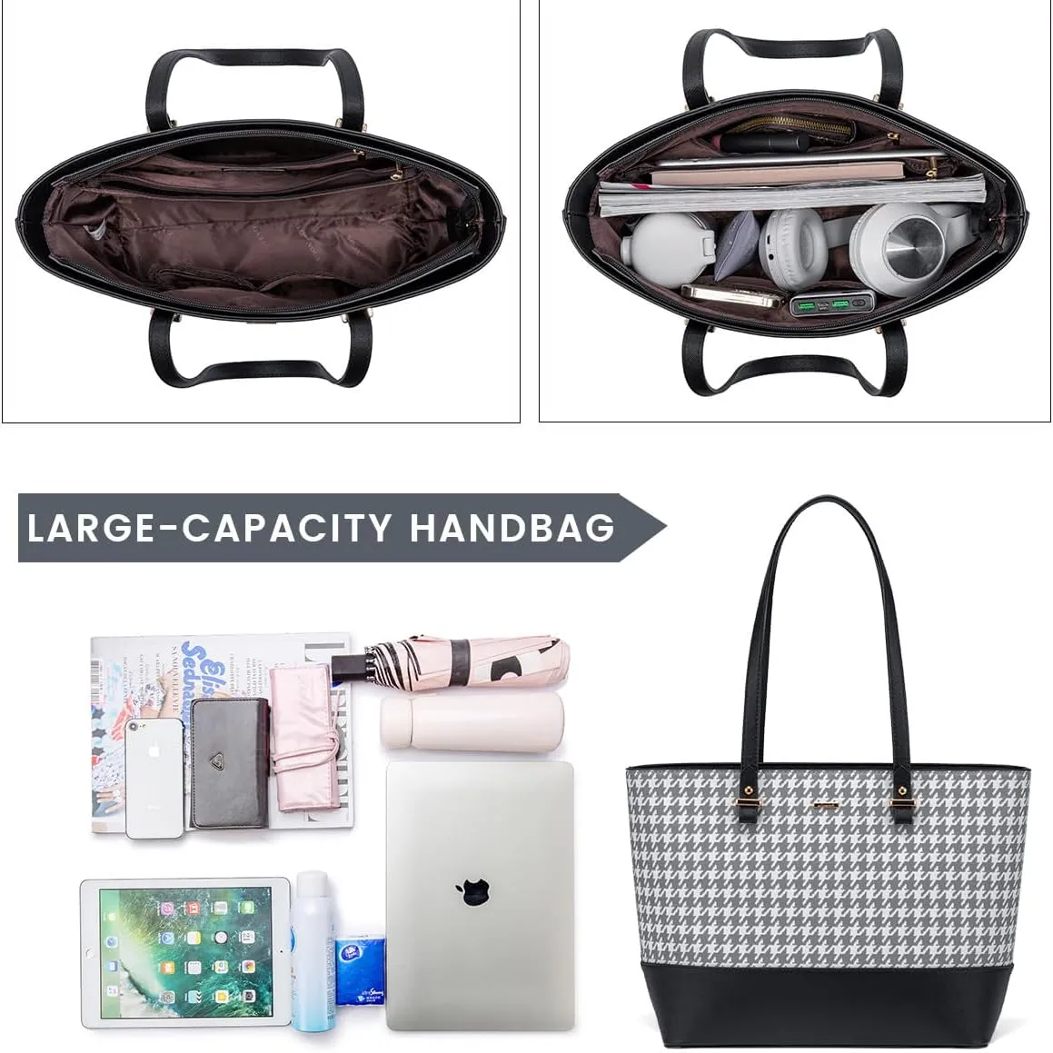 Handbags for Women Shoulder Bags Tote Satchel Hobo 3pcs Purse Set Black
