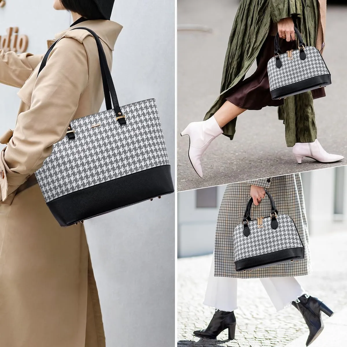 Handbags for Women Shoulder Bags Tote Satchel Hobo 3pcs Purse Set Black