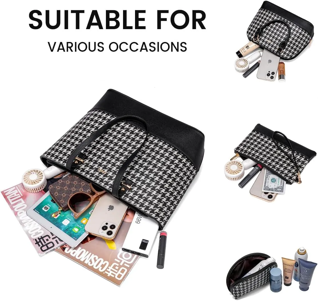 Handbags for Women Shoulder Bags Tote Satchel Hobo 3pcs Purse Set Black