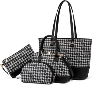 Handbags for Women Shoulder Bags Tote Satchel Hobo 3pcs Purse Set Black