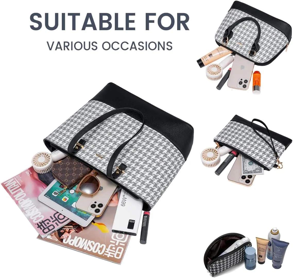 Handbags for Women Shoulder Bags Tote Satchel Hobo 3pcs Purse Set Black