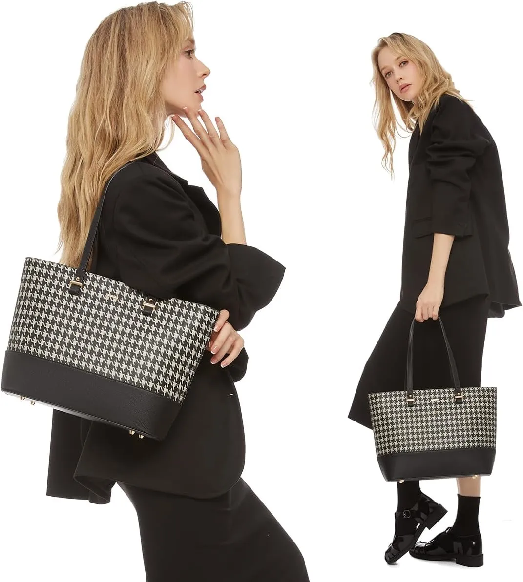 Handbags for Women Shoulder Bags Tote Satchel Hobo 3pcs Purse Set Black