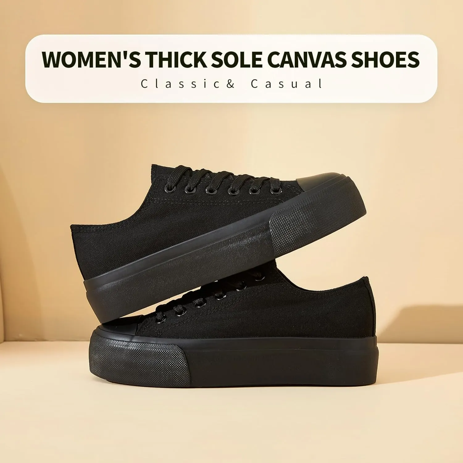 hash bubbie Platform Sneakers for Women White Platform Shoes Low Top Tennis Shoes Non Slip Black Fashion Canvas Sneakers