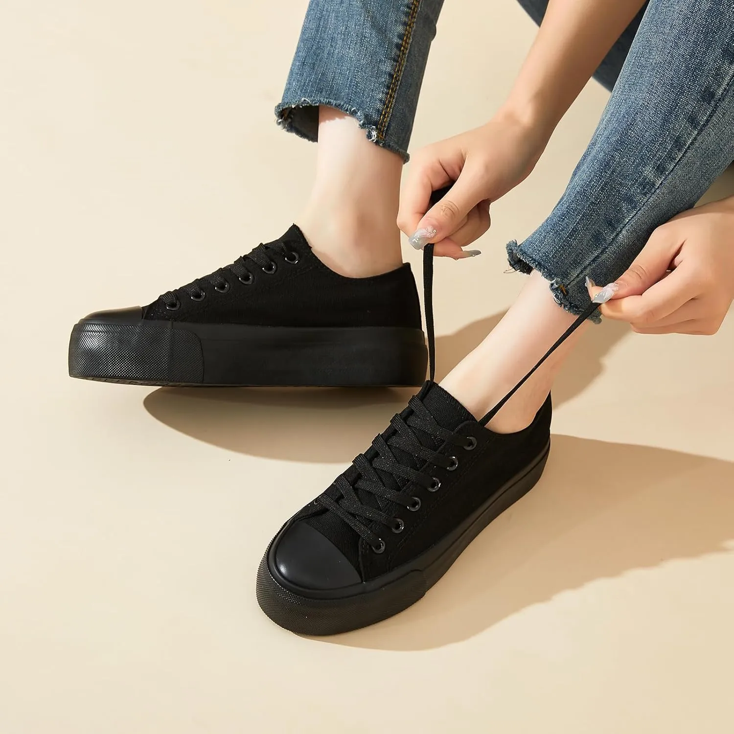 hash bubbie Platform Sneakers for Women White Platform Shoes Low Top Tennis Shoes Non Slip Black Fashion Canvas Sneakers