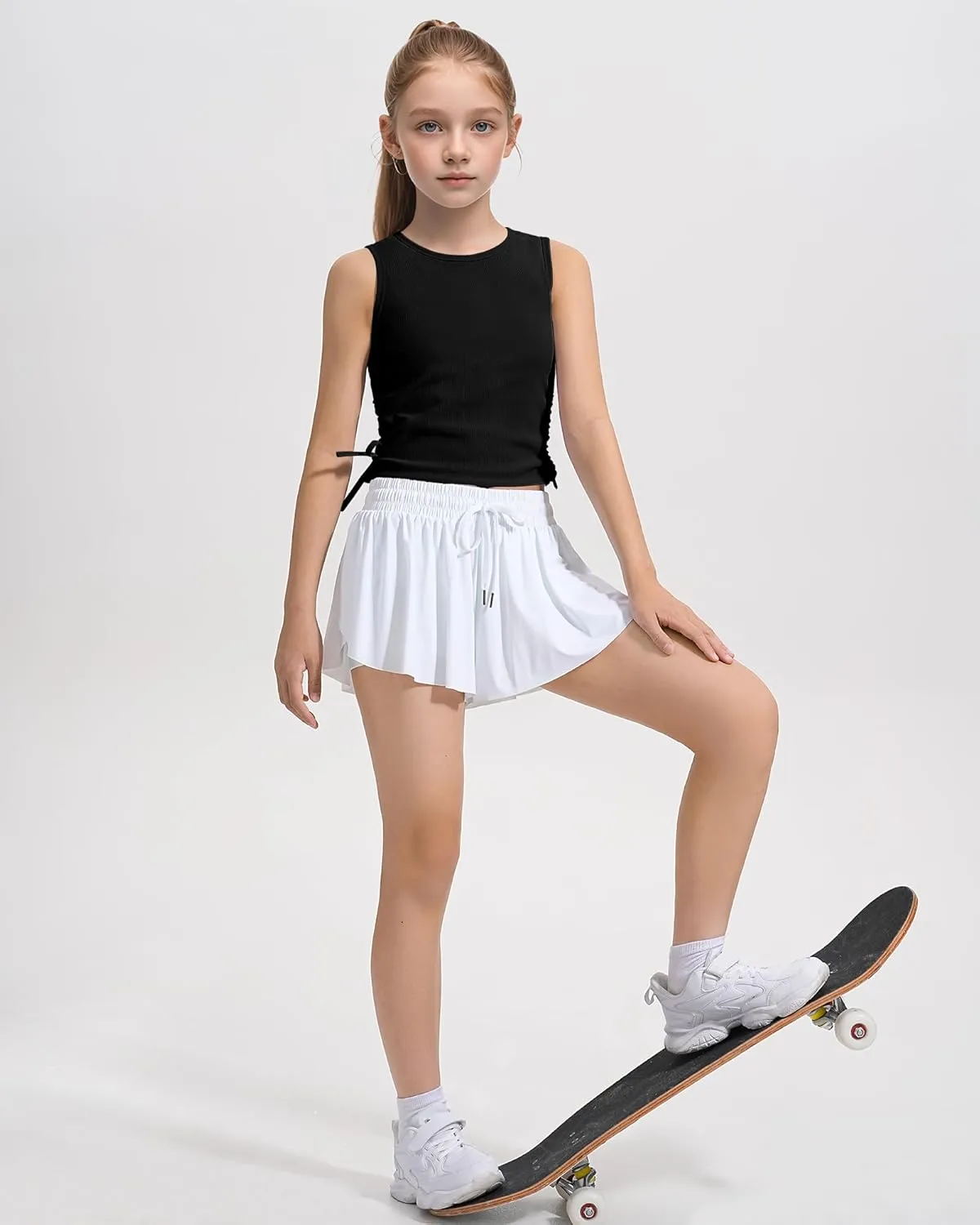 HASMES Girls Tank Tops Ribbed Knit Sleeveless Crop Tops for Kids Round Neck Dance Tops 5-14Y