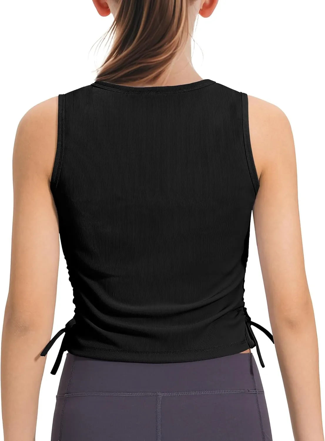 HASMES Girls Tank Tops Ribbed Knit Sleeveless Crop Tops for Kids Round Neck Dance Tops 5-14Y