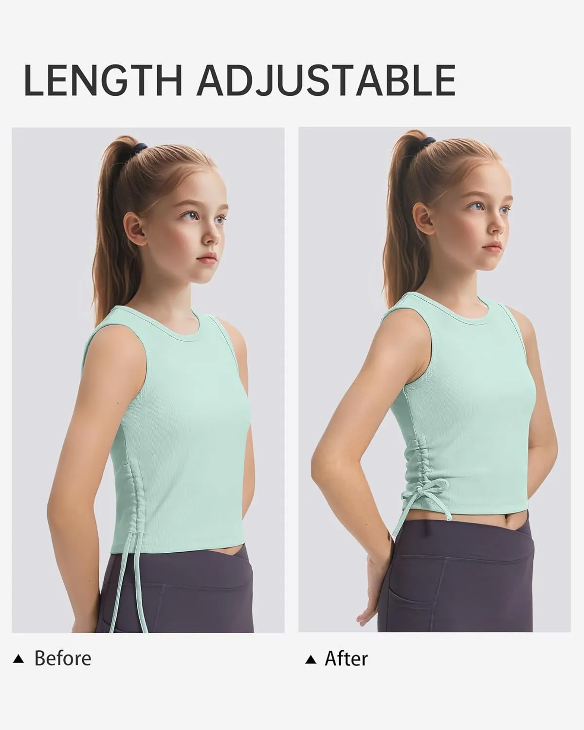 HASMES Girls Tank Tops Ribbed Knit Sleeveless Crop Tops for Kids Round Neck Dance Tops 5-14Y