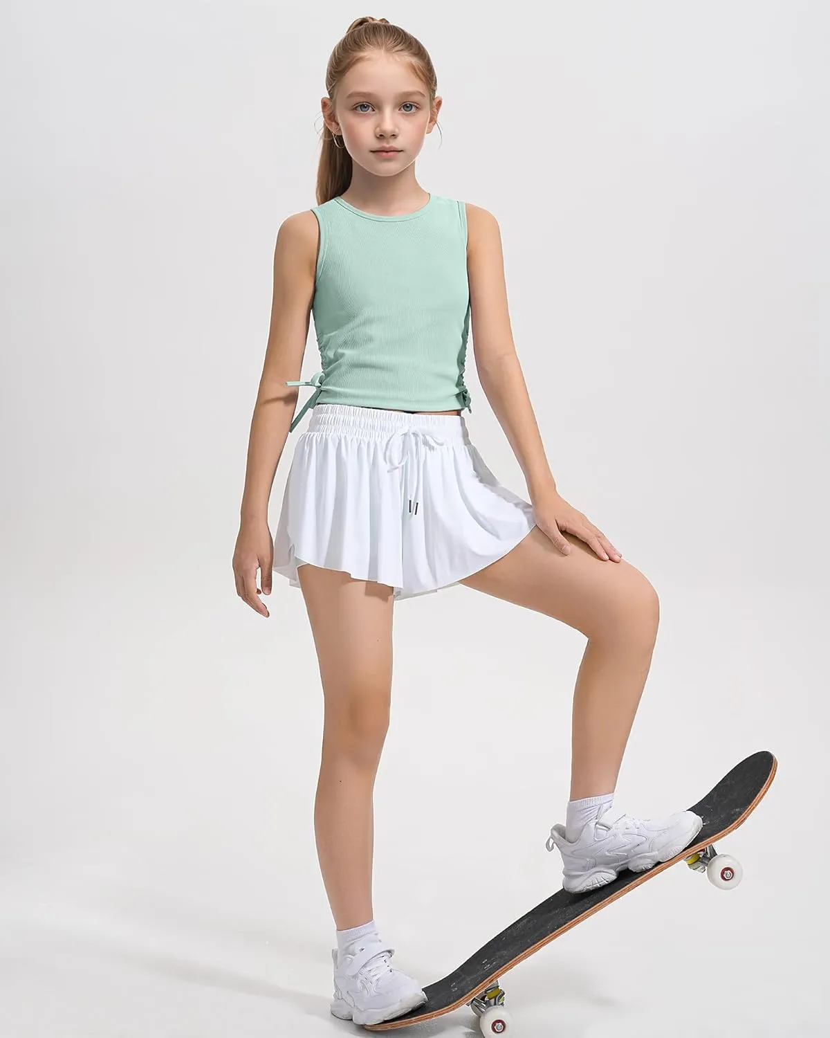HASMES Girls Tank Tops Ribbed Knit Sleeveless Crop Tops for Kids Round Neck Dance Tops 5-14Y
