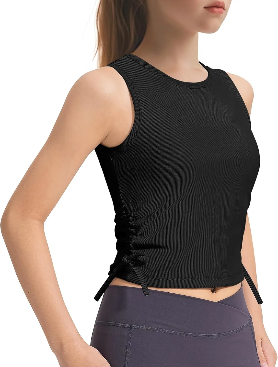 HASMES Girls Tank Tops Ribbed Knit Sleeveless Crop Tops for Kids Round Neck Dance Tops 5-14Y