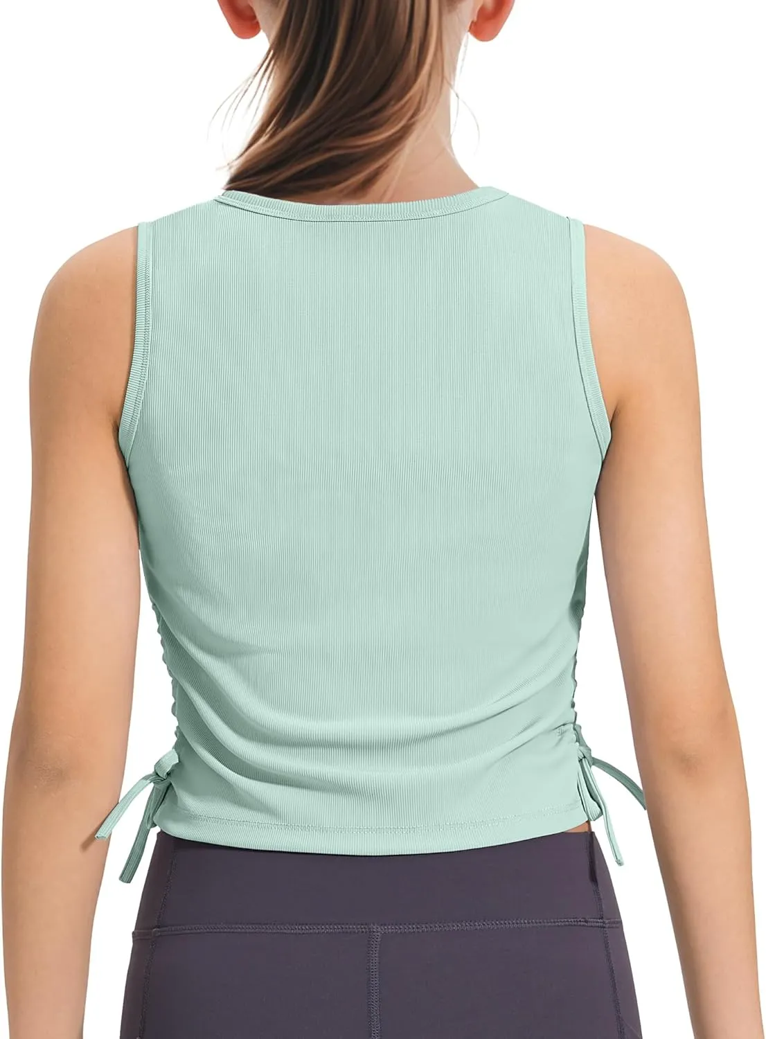 HASMES Girls Tank Tops Ribbed Knit Sleeveless Crop Tops for Kids Round Neck Dance Tops 5-14Y