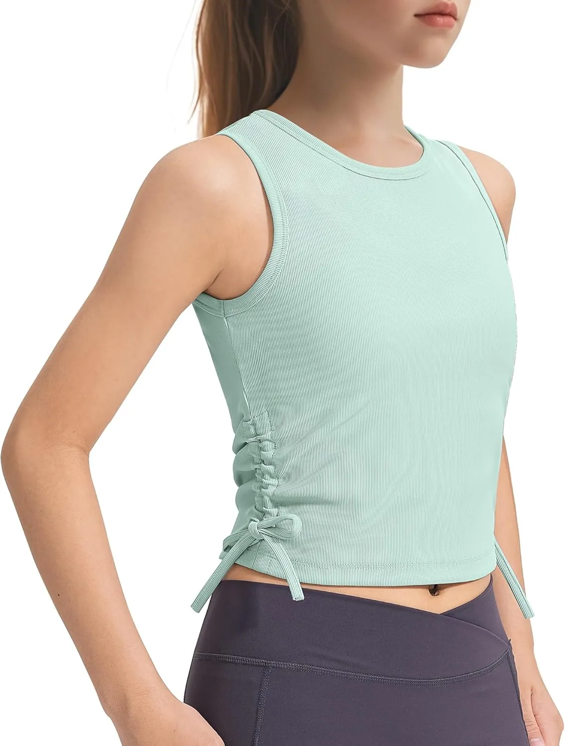 HASMES Girls Tank Tops Ribbed Knit Sleeveless Crop Tops for Kids Round Neck Dance Tops 5-14Y