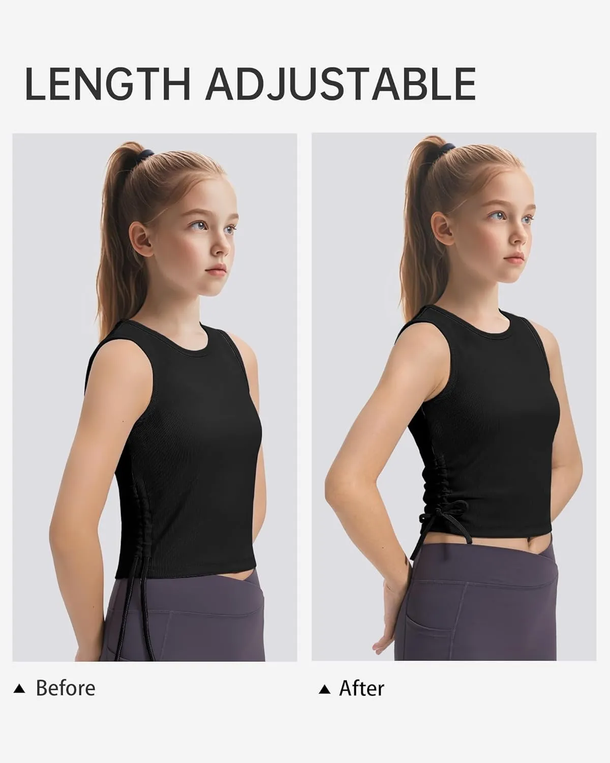 HASMES Girls Tank Tops Ribbed Knit Sleeveless Crop Tops for Kids Round Neck Dance Tops 5-14Y