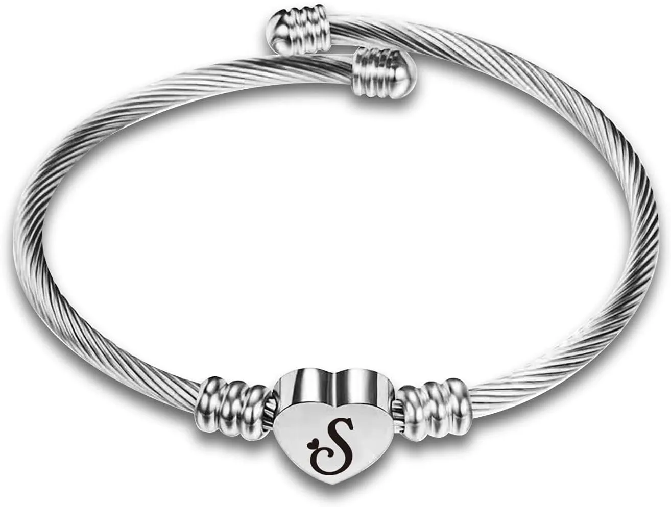 Heart Love Initial A-Z Letter Cuff Bracelets for Women Silver Alphabet Name Bangle Bracelets for Women Jewelry Gifts