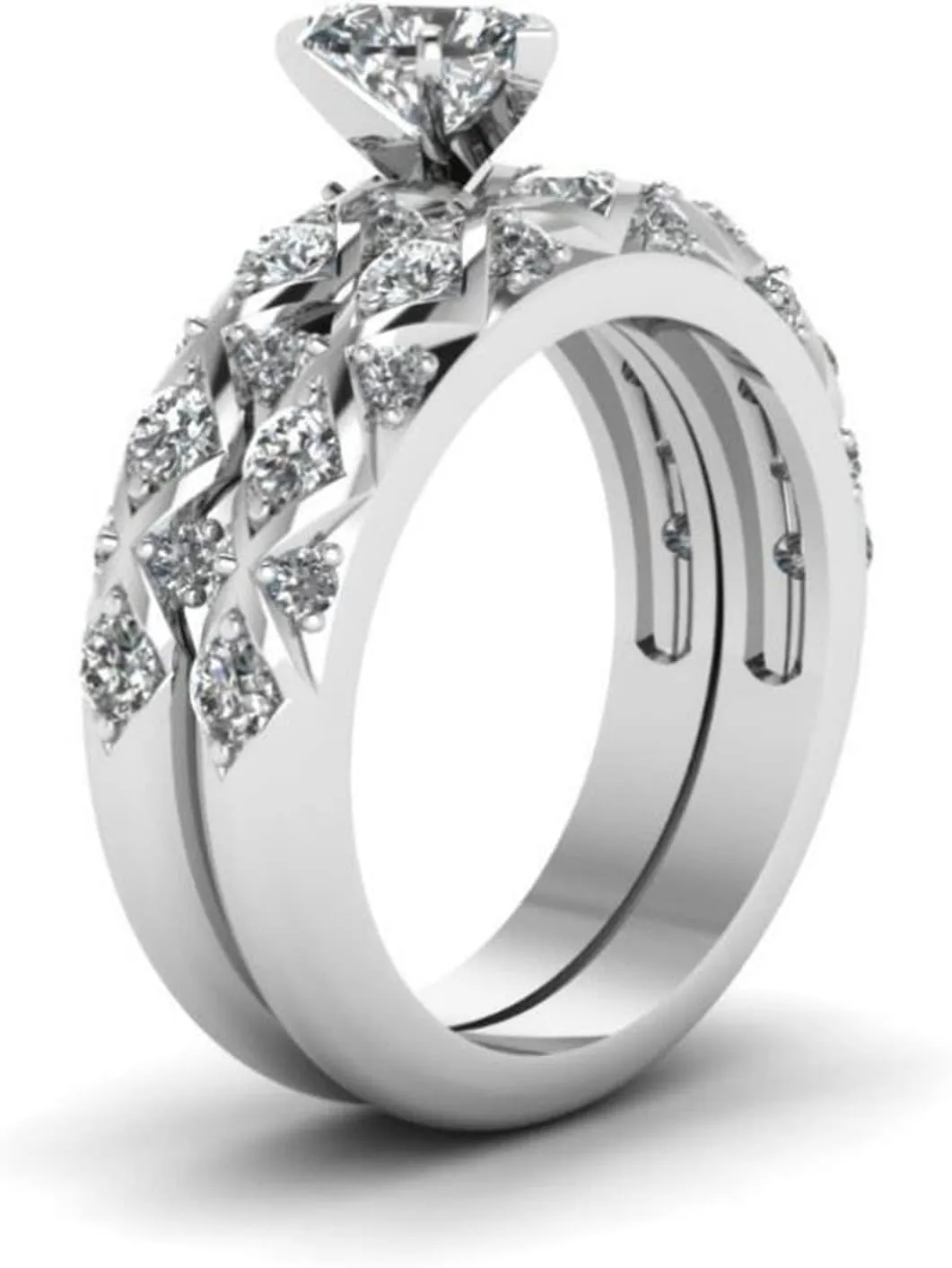 Heart Shaped Engagement Bridal Anniversary Promise Wedding Band Ring Set 925 Silver Promise Couples Rings for Her