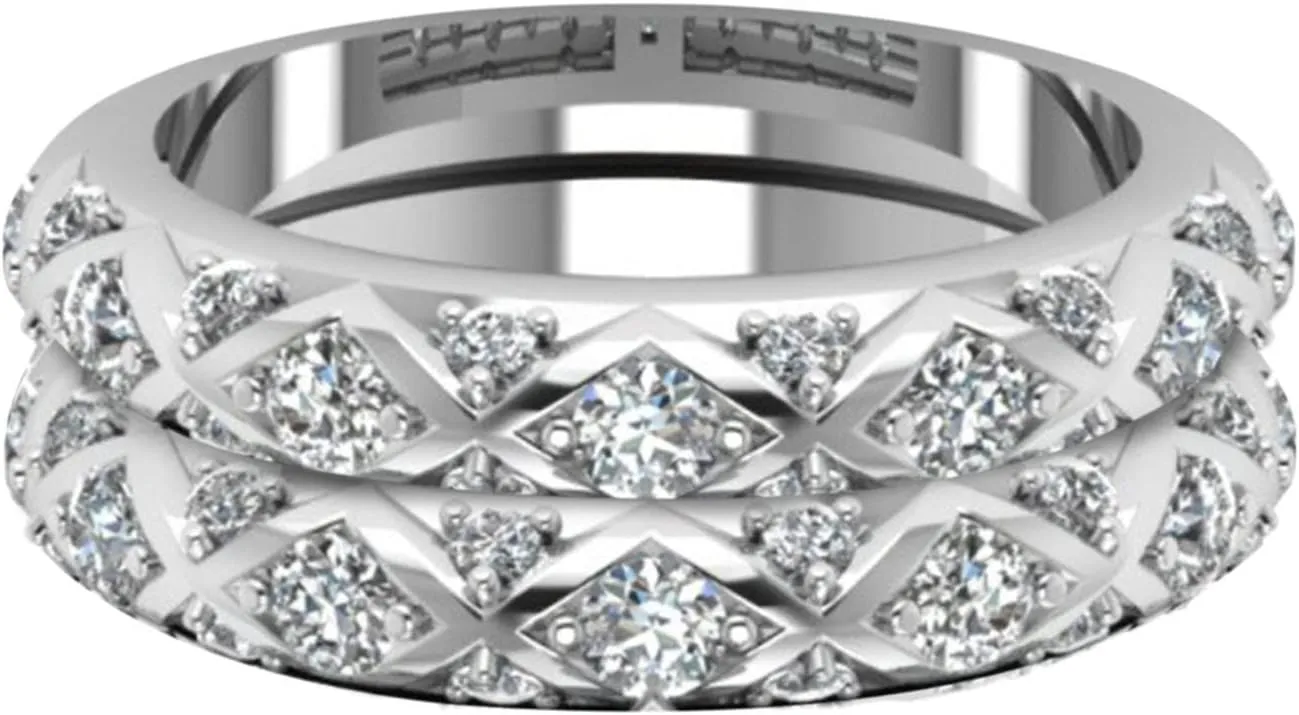 Heart Shaped Engagement Bridal Anniversary Promise Wedding Band Ring Set 925 Silver Promise Couples Rings for Her