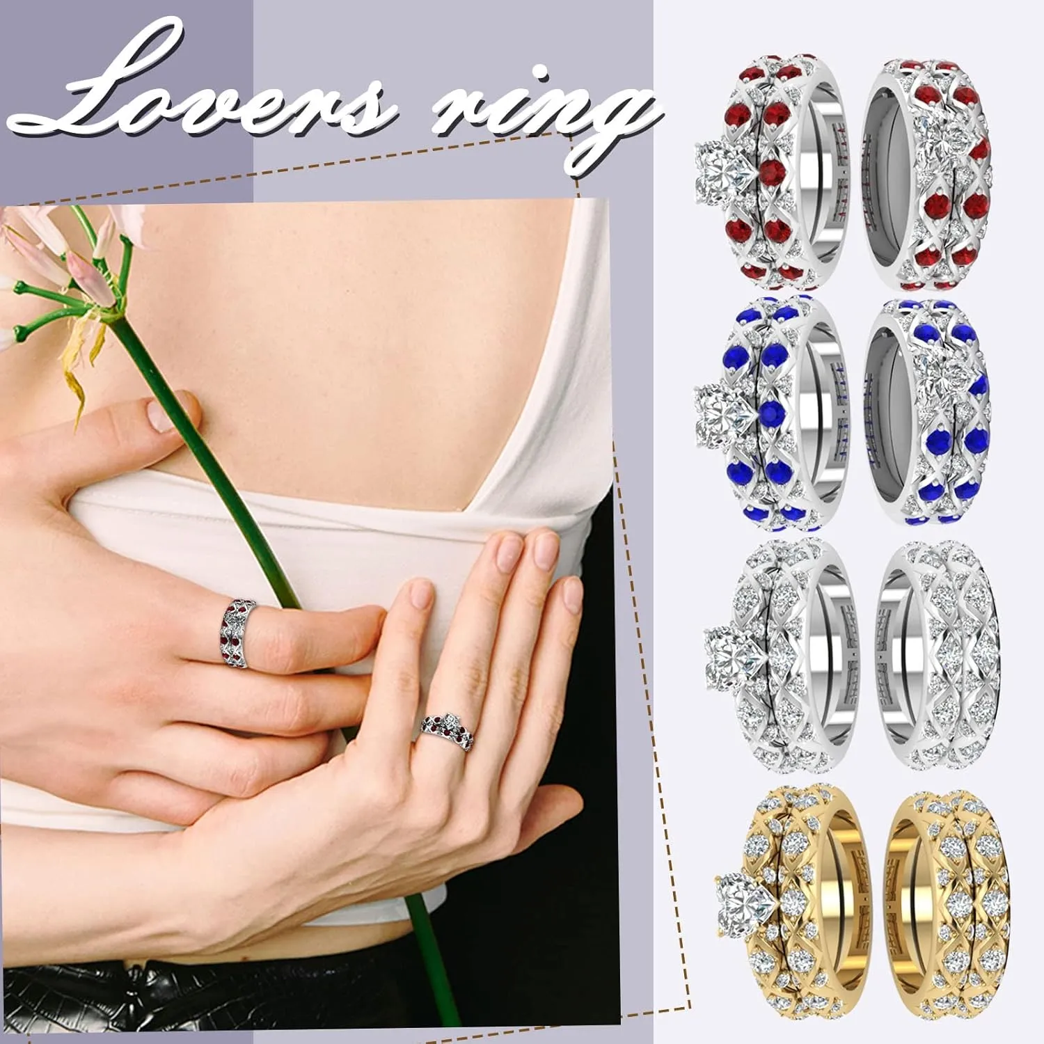 Heart Shaped Engagement Bridal Anniversary Promise Wedding Band Ring Set 925 Silver Promise Couples Rings for Her