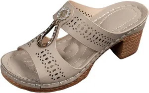 Heeled Sandals for Women Chunky Block Low Heels Open Toe Slip On Slides Summer Comfort Dressy Platform Pumps Shoes
