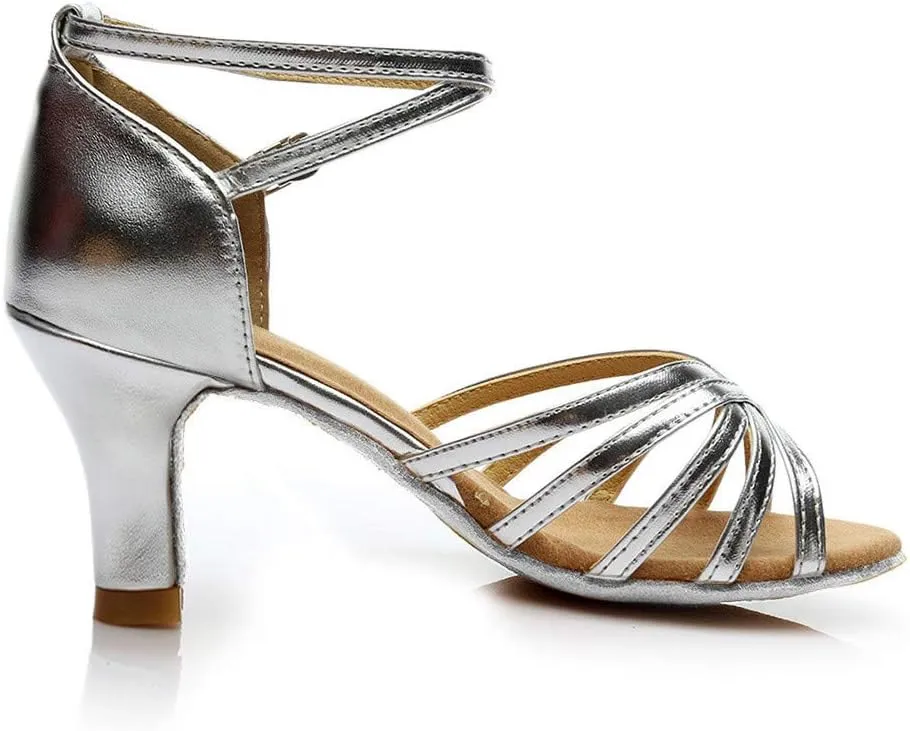 Heels for Women Satin Latin Dance Shoes Ballroom Performance Dancing Shoes Open Toe Heels with Ankle Strap