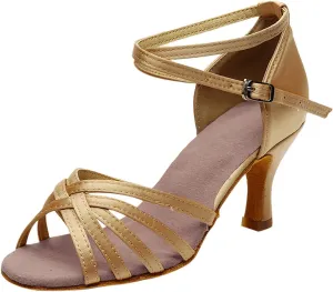 Heels for Women Satin Latin Dance Shoes Ballroom Performance Dancing Shoes Open Toe Heels with Ankle Strap