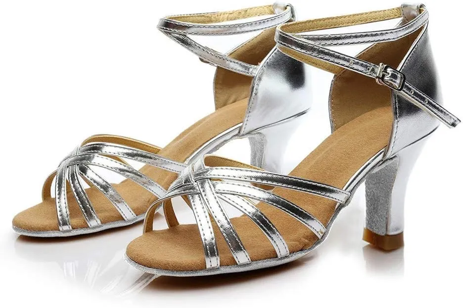 Heels for Women Satin Latin Dance Shoes Ballroom Performance Dancing Shoes Open Toe Heels with Ankle Strap