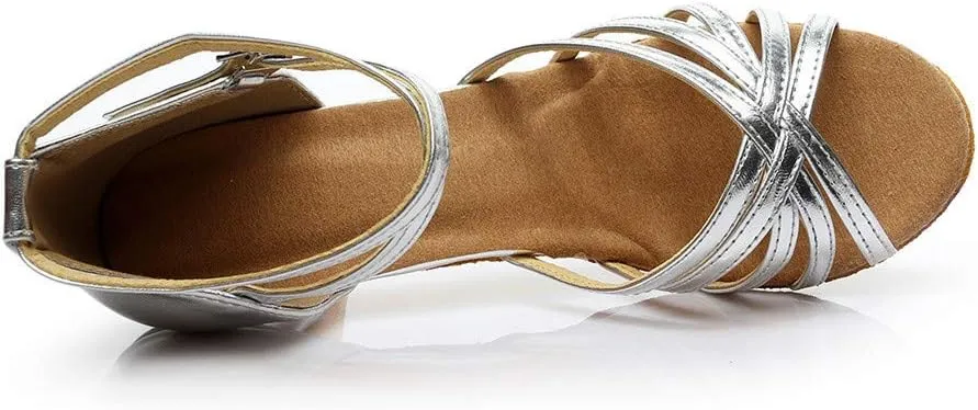 Heels for Women Satin Latin Dance Shoes Ballroom Performance Dancing Shoes Open Toe Heels with Ankle Strap