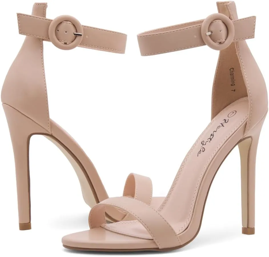 Herstyle Charming Womens Heeled Dress Sandals Open Toe Ankle Strap High Stiletto Wedding Party Pump Shoes