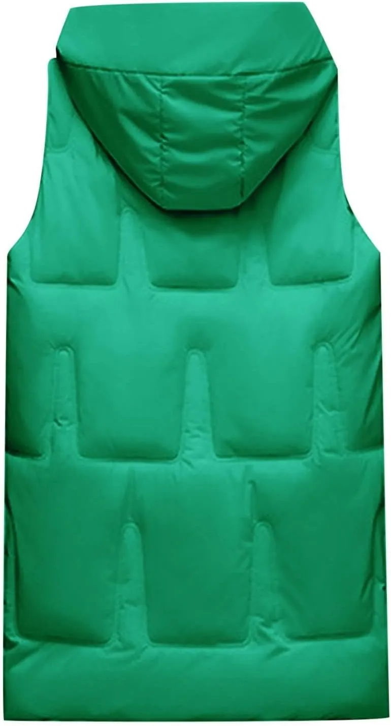 HGps8w Puffer Vest for Women Plus Size Winter Warm Zipper Coats Sleeveless Hooded Jacket Outdoor Quilted Long Down Vest