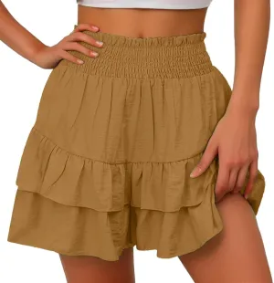 High Waisted Ruffle Shorts for Women Pleated Hem Casual Athletic Culottes Bermuda Shorts 2024 Summer Trendy Clothes