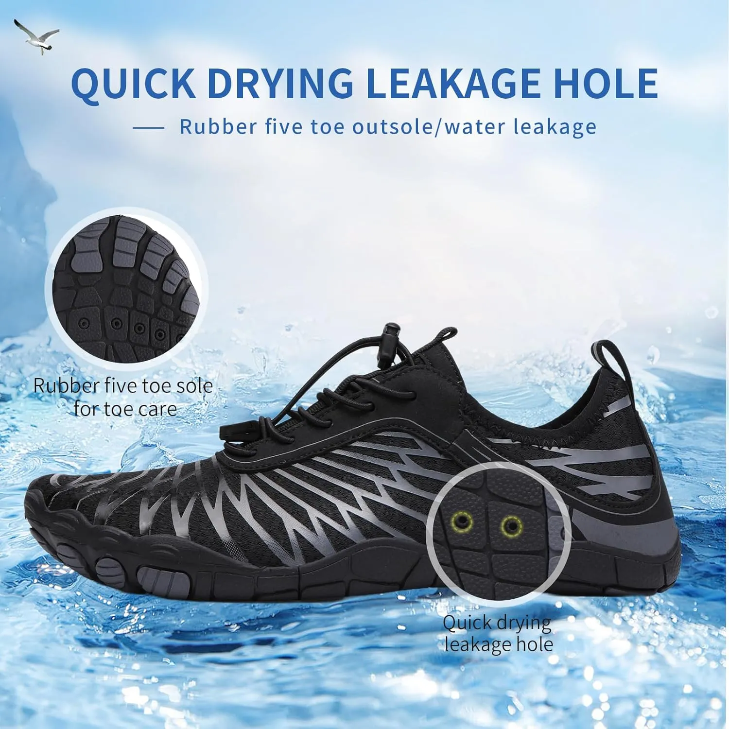 Hike Barefoot Shoes for Women Men - Quick Dry Wide Toe Box Beach Swim Athletic Sports Shoes, Non-Slip Hike Yoga Lightweight Footwear Aqua Hiking Walking Kayaking Diving Surfing