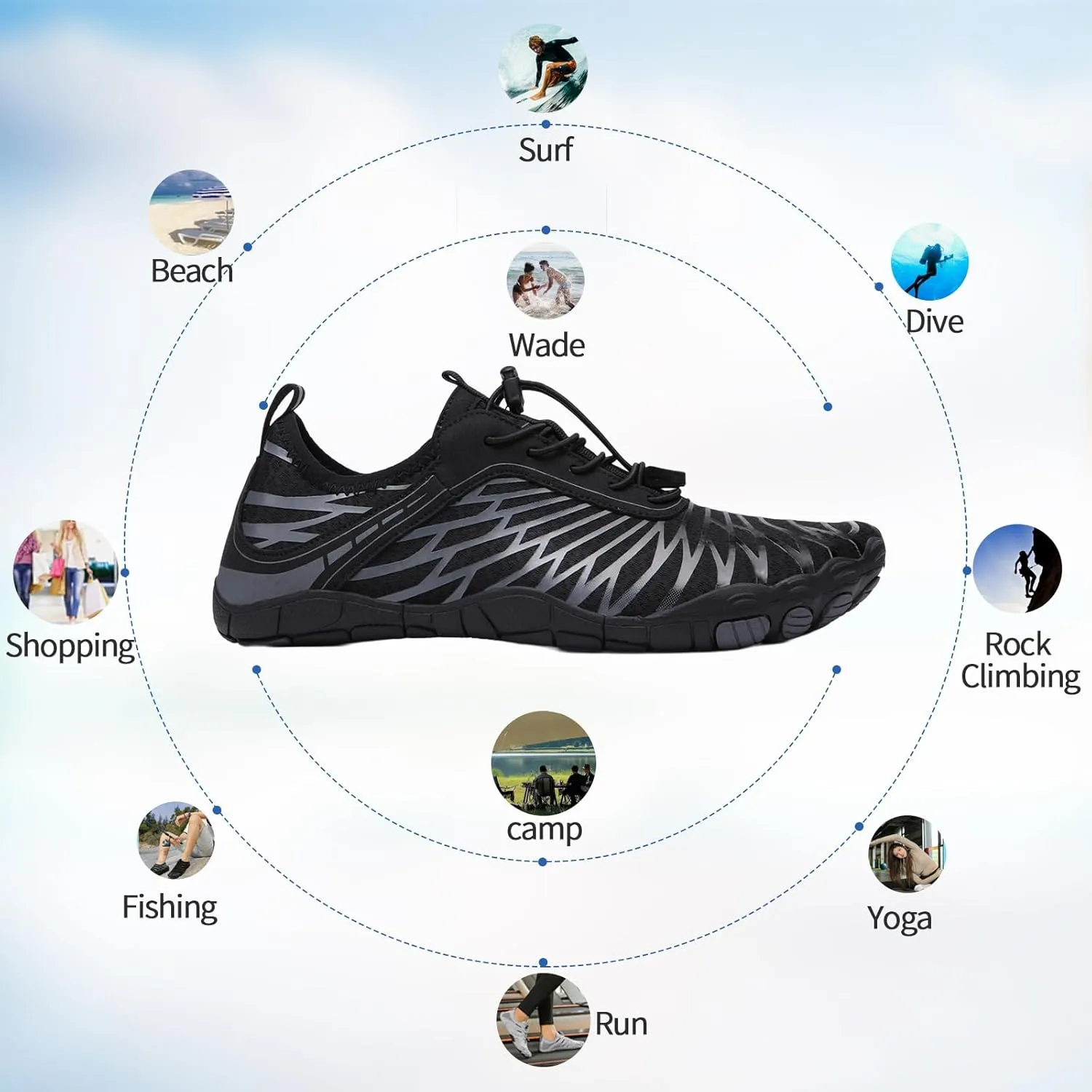 Hike Barefoot Shoes for Women Men - Quick Dry Wide Toe Box Beach Swim Athletic Sports Shoes, Non-Slip Hike Yoga Lightweight Footwear Aqua Hiking Walking Kayaking Diving Surfing