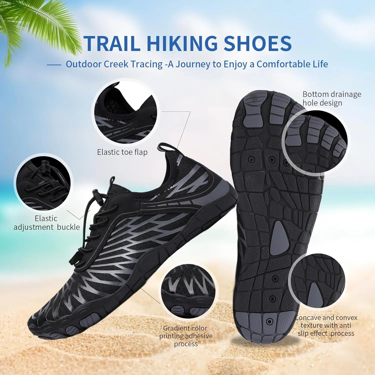 Hike Barefoot Shoes for Women Men - Quick Dry Wide Toe Box Beach Swim Athletic Sports Shoes, Non-Slip Hike Yoga Lightweight Footwear Aqua Hiking Walking Kayaking Diving Surfing