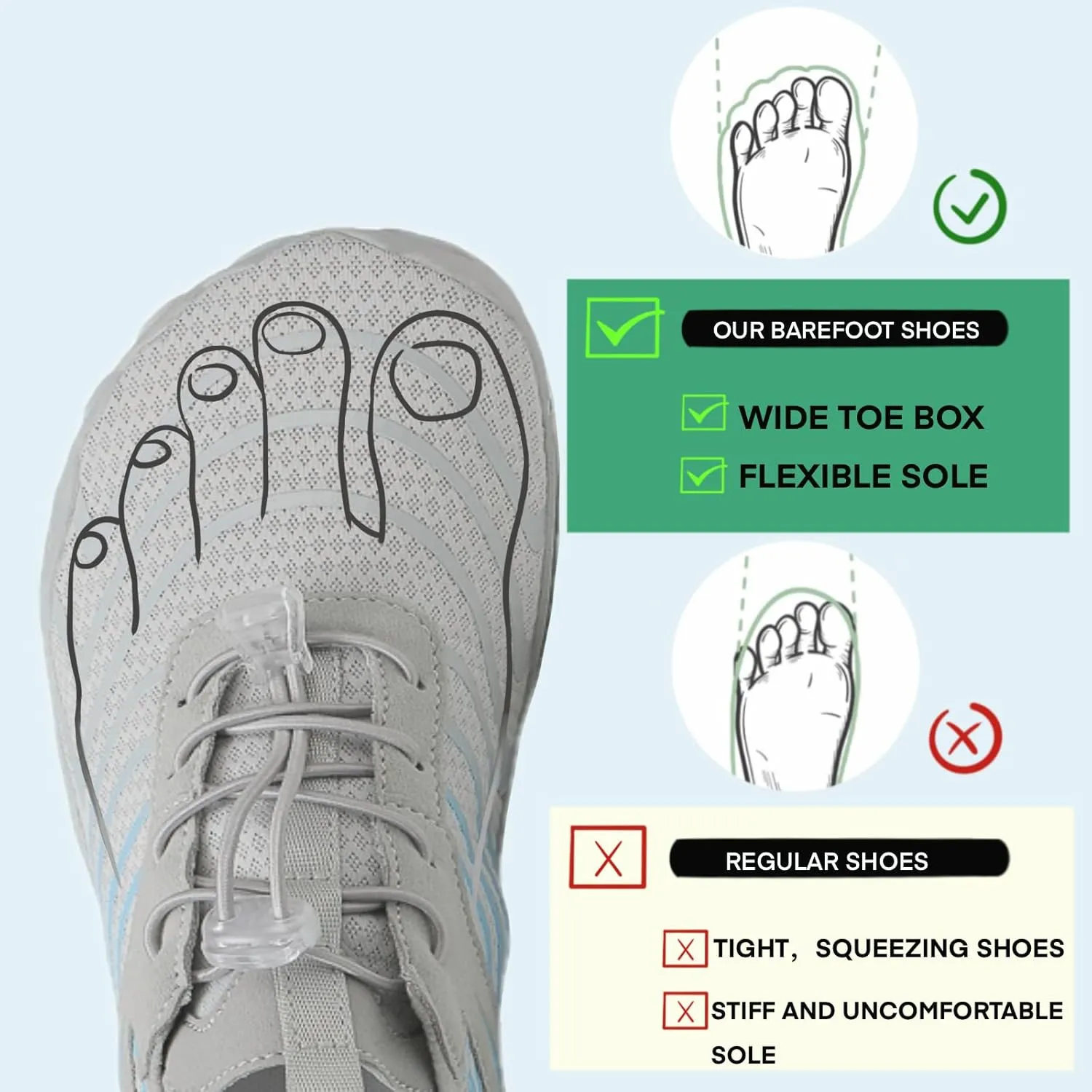 Hike Barefoot Water Shoes for Women Men, Barefoot Shoes with Wide Toe Box, Non-Slip & Quick Dry Breathable Aqua Socks for Beach Pool Aqua Swim Surf Hiking Walking Shoes