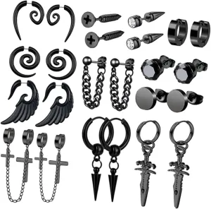 Hip Hop Punk Earrings Men Set Minimalist Black Dangle Earrings Studs Gothic
